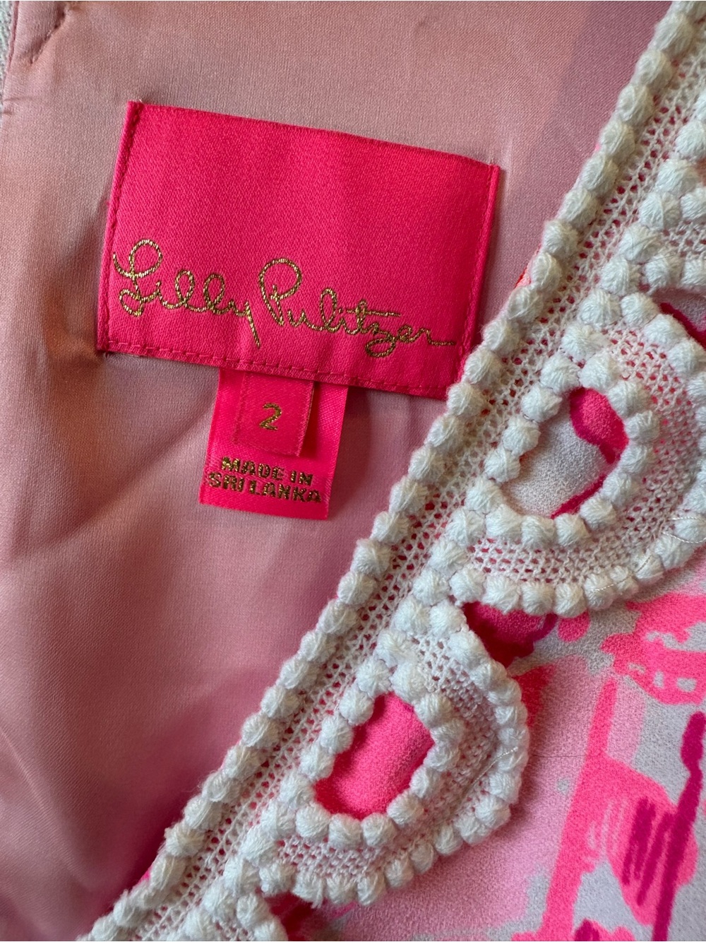 Lilly Pulitzer Pink Floral Shift Dress with White Lace Trim - Picture 4 of 4